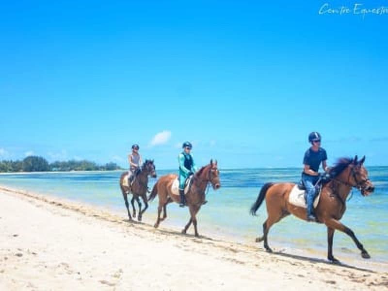 Balade à cheval sur la plage de Riambel près de Souillac, Île Maurice