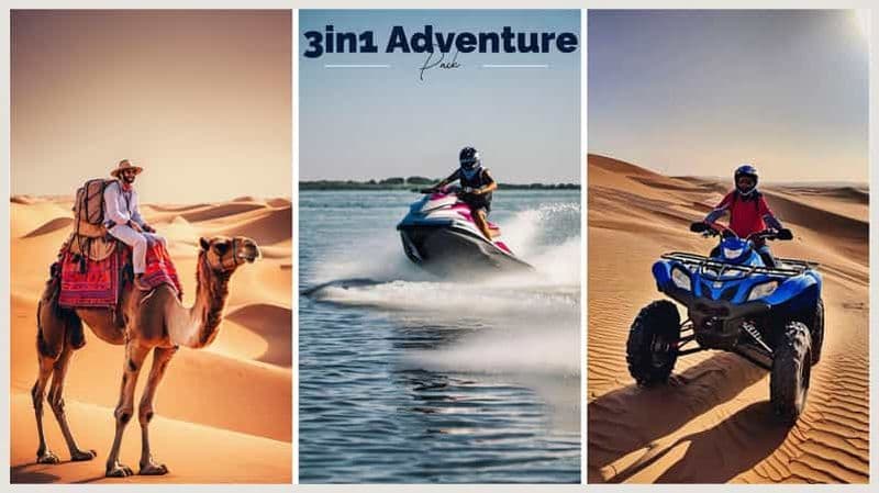 3 activités en 1 jour : Balade à dos de chameau, Jet Ski et Quad