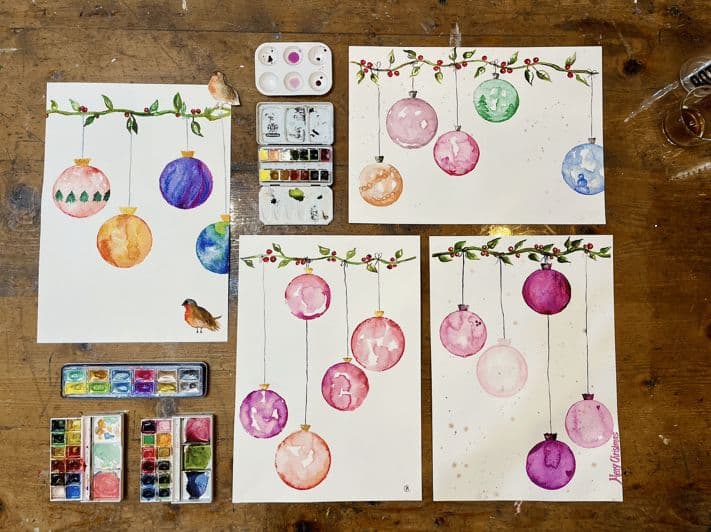 Palma : Peinture aquarelle d'ornements de Noël