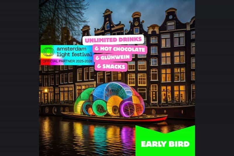 Billet Amsterdam : croisière chauffée au Festival des Lumières avec boissons chaudes et en-cas