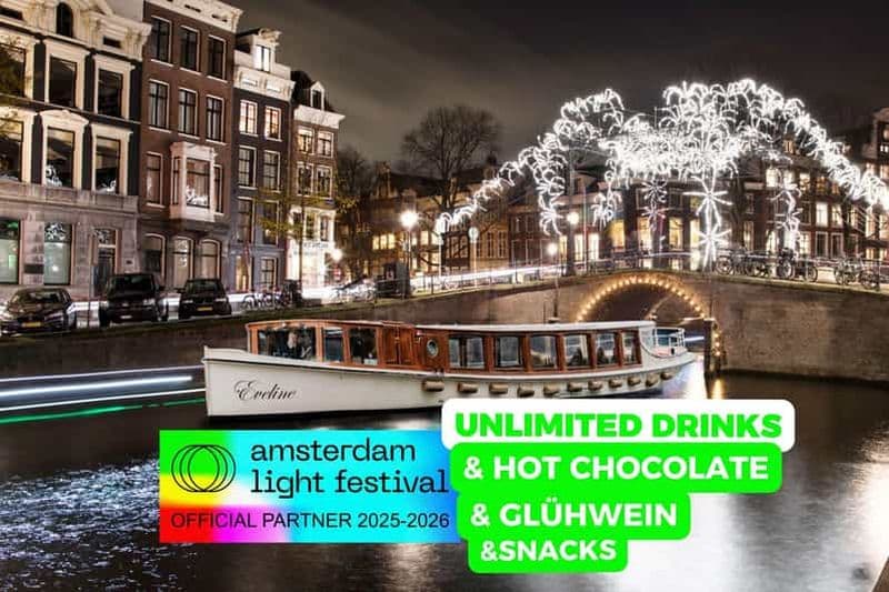 Billet Amsterdam : croisière chauffée Light Festival + chocolat chaud + collation