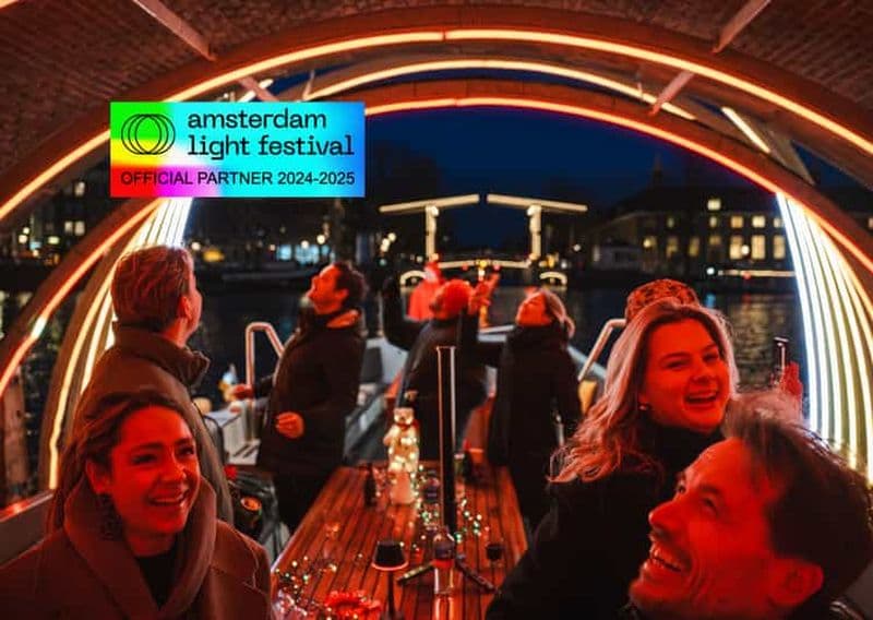 Billet Amsterdam : Festival des Lumières en Bateau Ouvert avec Boissons Illimitées