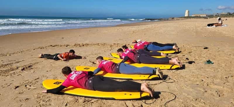 El Palmar : Cours de surf en groupe.