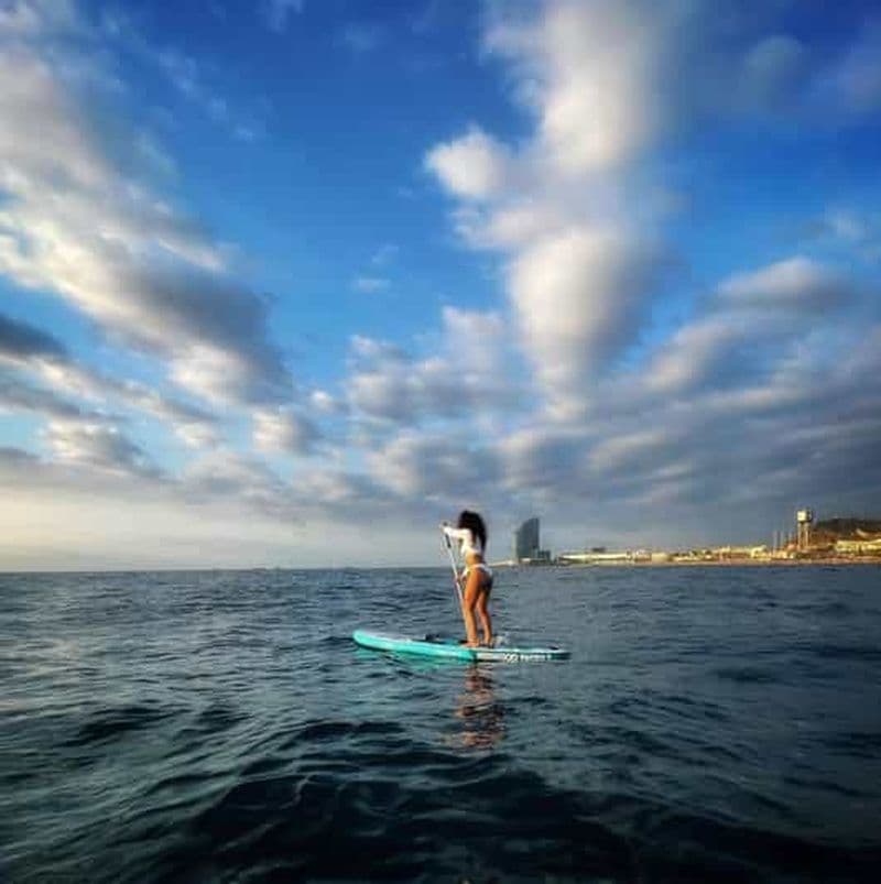 Billet Coucher de soleil+paddle surf avec musique+fotos&videos Barceloneta+snack