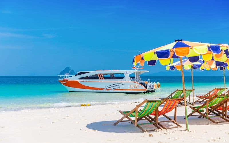 En catamaran rapide : Visite de PhiPhi, Monkey Beach et de l'île de Khai avec frais de parc