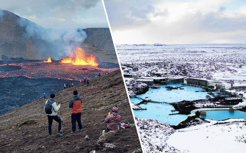 Billet À partir de Reykjavik : Billets d'admission au Lagon Bleu + Visite du volcan Fagradalsfjall avec transferts