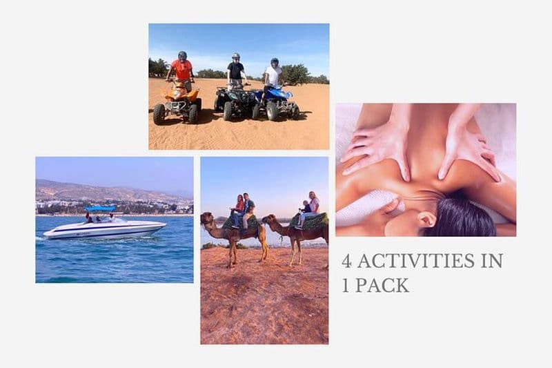 4 Activités en 1 pack : Balade à dos de chameau/Balade en bateau/Quad/Massage-Hammam