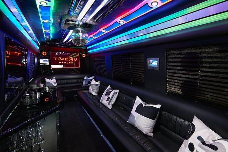 Party Bus Excursion Boule disco, sièges de limousine, bar et lumières LED