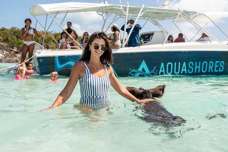 Excursion en bateau à moteur Exuma au départ de Nassau avec des cochons nageurs