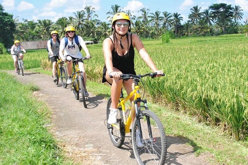 Circuit à vélo à Lombok: rizière Tempos, village du tissage à la main et temple Pengsong