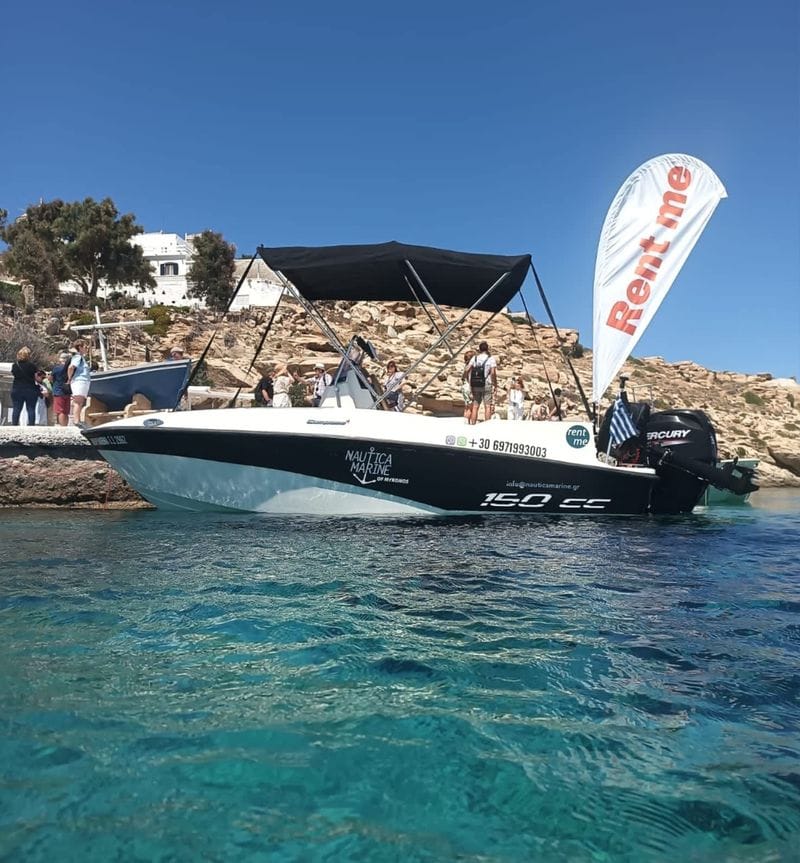 Billet Licences gratuites Location de bateau à la demi-journée – Mykonos facile à piloter soi-même