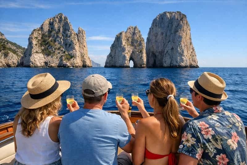 Billet Depuis Capri : croisière : Faraglioni, grottes, baignade, limoncello
