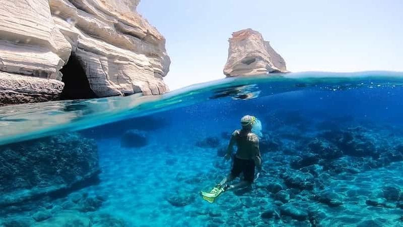 Billet Adamantas : visite d'une jounée en bateau à Milos et Poliegos avec repas
