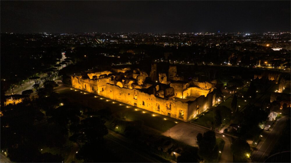 Thermes de Caracalla vue aérienne de nuit