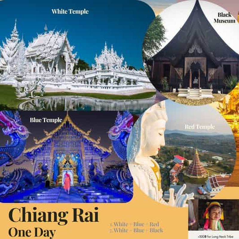 Billet De CM : Chiang Rai Temple blanc, bleu, rouge/noir avec déjeuner