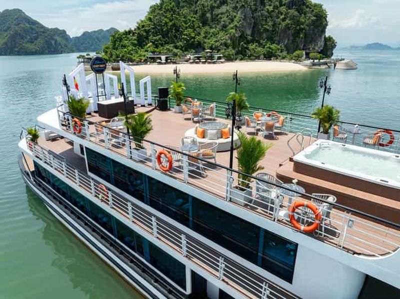 Billet Baie d'Halong : Croisière de luxe d'une journée avec buffet, kayak, baignade