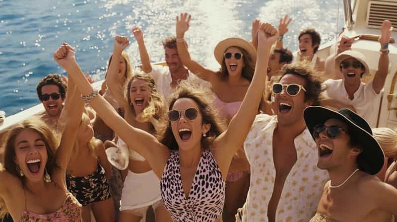 Billet Fête sur un catamaran à moteur au coucher du soleil avec DJ et open bar