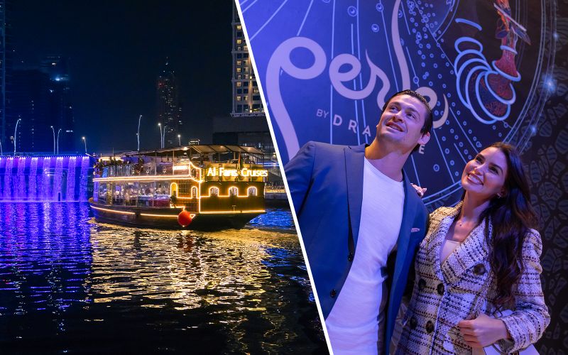 Billet Forfait dîner et soirée éblouissante : Dîner-croisière sur le canal de Dubaï avec boissons illimitées + spectacle La Perle