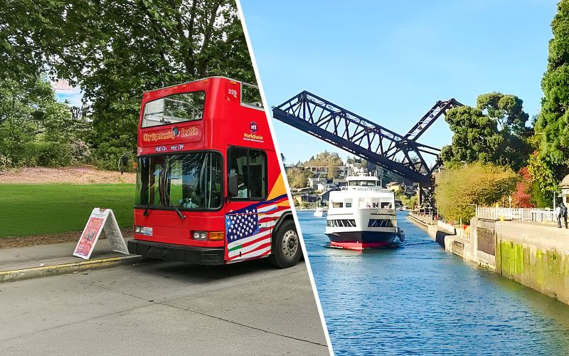 Billet City Sightseeing : Seattle Tour en bus Hop-On Hop-Off avec croisière aller simple sur les écluses de Ballard.