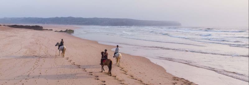 Balade à cheval sur la plage de Bordeira au coucher du soleil