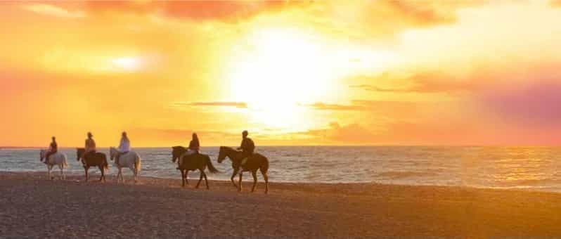 Île de Rhodes : balade à cheval sur la plage au coucher du soleil