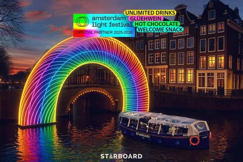 Amsterdam : bateau pour le festival des lumières avec boissons et collations à volonté