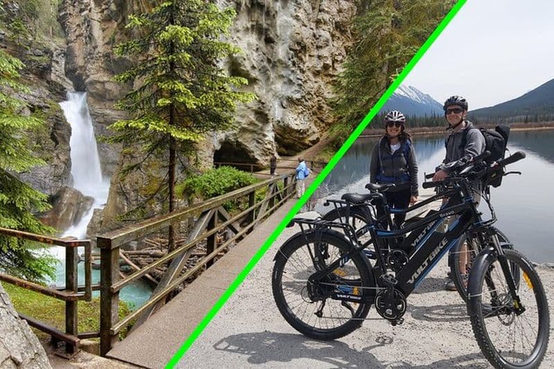 Programme guidé en petit groupe de vélo électrique et de randonnée de Banff à Johnston Canyon
