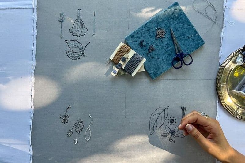 Billet Atelier de broderie florale, style aquarelle ou herbier