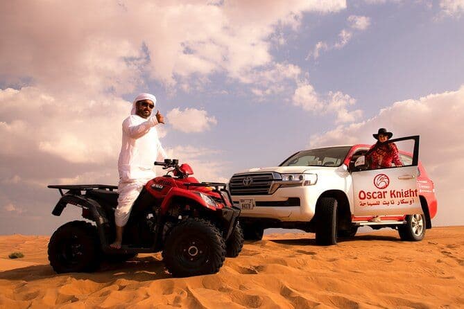 Dubaï Quad sans chauffeur, embarquement sur sable, chameaux et rafraîchissements