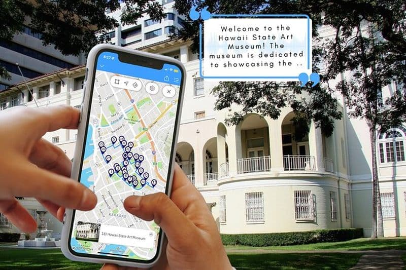 Quartier historique d'Honolulu, visite à pied audio sur smartphone